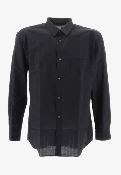 Comme Des Garçons Shirt Long-sleeved Wool Shirt In Navy