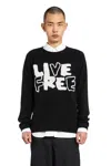 Comme Des Garçons Shirt Wool Crewnewck Sweater With Live Free Embroidery In Black
