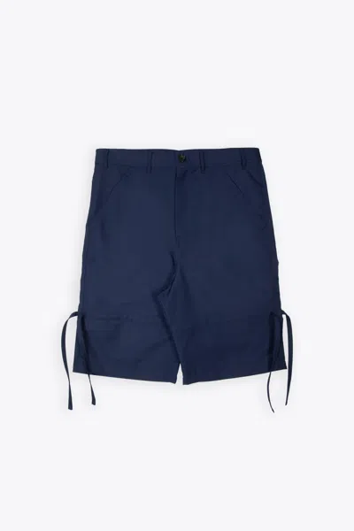 Comme Des Garçons Shirt Mens Pants Woven Navy Blue Baggy Shorts With Ribbons Detail