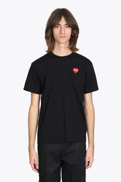 Comme Des Garçons Shirt Mens T-shirt Short Sleeve Knit Black T-shirt With Pixel Heart Patch.