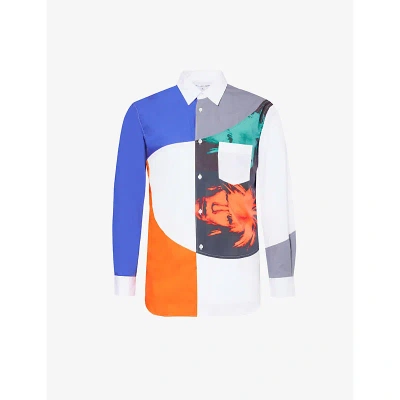 Comme Des Garçons Shirt Comme Des Garcons Shirt Mens White Andy Warhol Contrast-panel Cotton-poplin Shirt