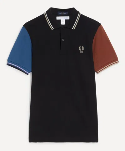 COMME DES GARÇONS SHIRT COMME DES GARCONS SHIRT MENS X FRED PERRY COLOUR BLOCK BLACK POLO SHIRT