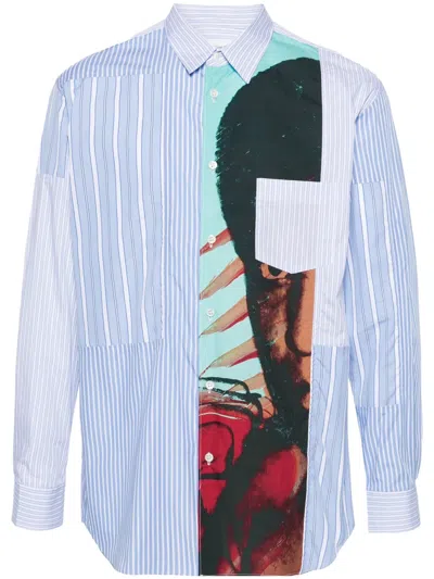 Comme Des Garçons Shirt Mixed-prints Panelled Shirt In Blue