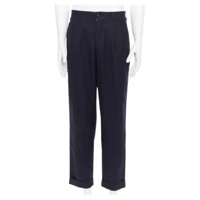 Pre-owned Comme Des Garçons Comme Des Garcons Shirt Navy 100% Wool Pinstripe Tapered Pants S In Blue