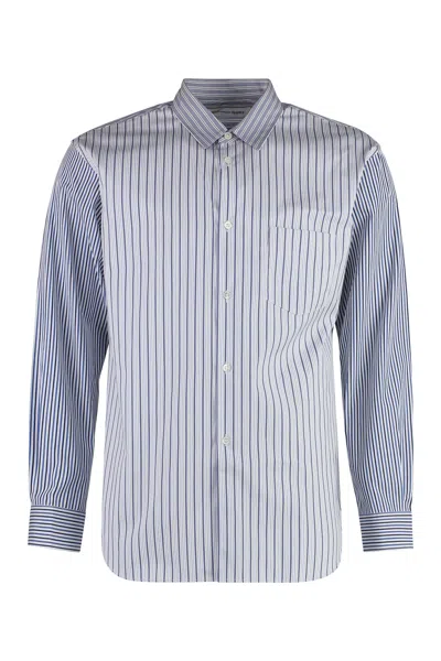 Comme Des Garçons Shirt Navy Striped Cotton Shirt For Men In Blue