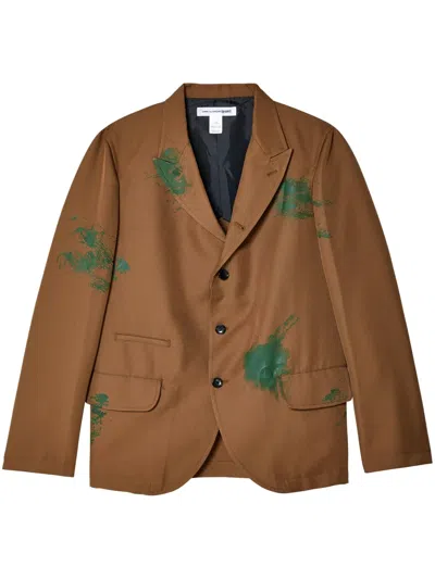 Comme Des Garçons Shirt Paint-splatted Single-breasted Blazer In Braun
