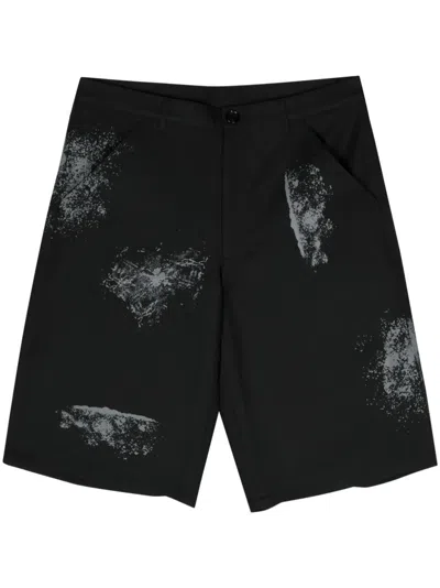 Comme Des Garçons Shirt Painterly-print Twill Shorts In Black