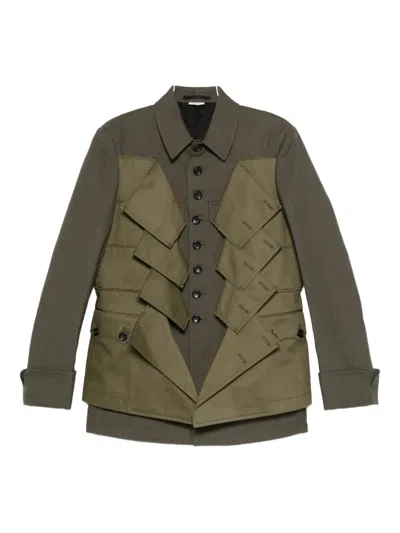 Comme Des Garçons Shirt Panelled Wool Gabardine Jacket In Green