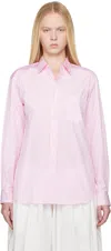 Comme Des Garçons Shirt Pink & White Striped Gingham Trim Shirt