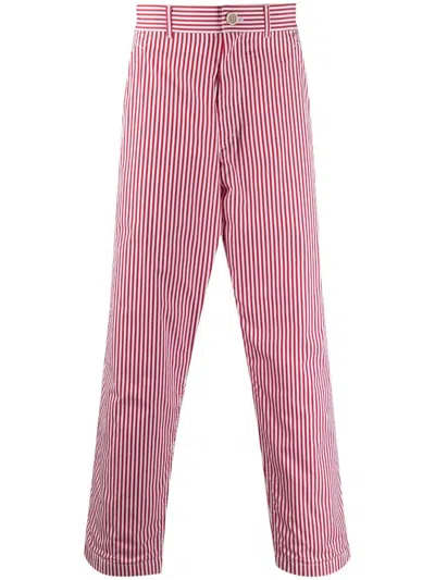 Comme Des Garçons Shirt Pinstriped Button-tab Straight-leg Trousers In Red