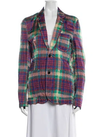 Pre-owned Comme Des Garçons Shirt Plaid Print Blazer In Blue