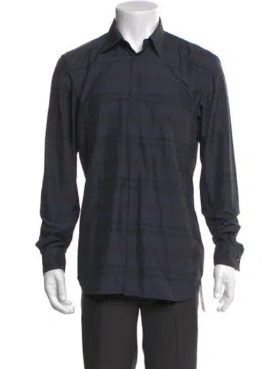Pre-owned Comme Des Garçons Shirt Plaid Print Long Sleeve Dress Shirt In Gray
