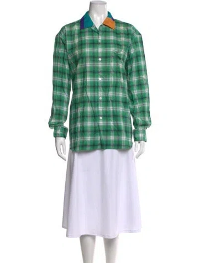 Pre-owned Comme Des Garçons Shirt Plaid Print Long Sleeve Top In Green