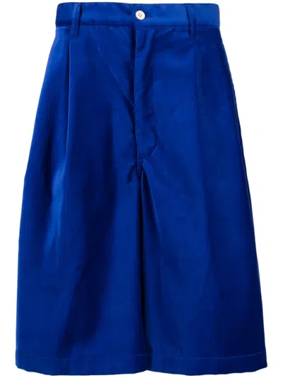 Comme Des Garçons Shirt Pleat-detail Cotton Bermuda Shorts In Blue
