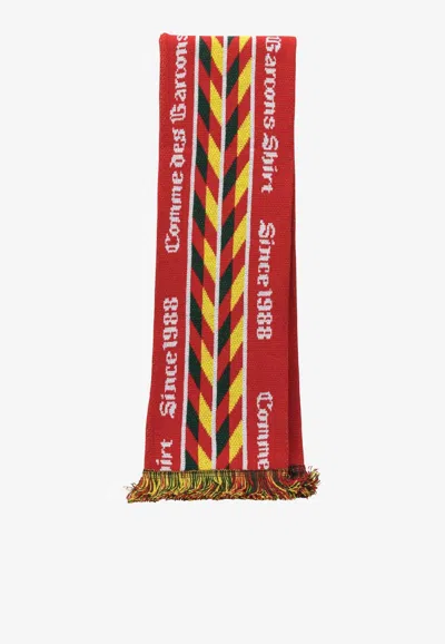 Comme Des Garçons Shirt Printed Fringed Scarf In Red