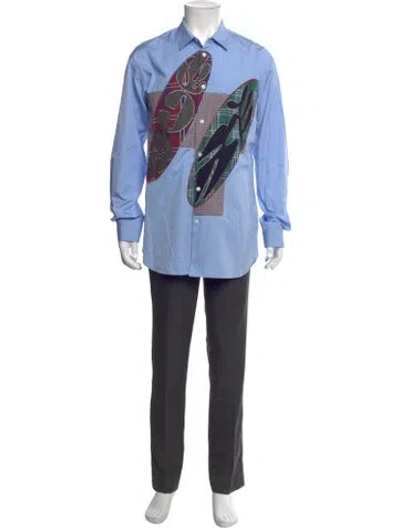 Pre-owned Comme Des Garçons Shirt Printed Long Sleeve Dress Shirt In Blue