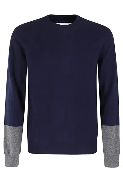 Comme Des Garçons Shirt Knitted Wool Sweater In Navy Top Grey