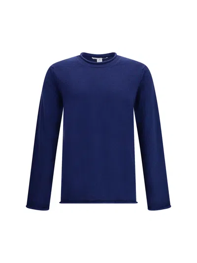Comme Des Garçons Shirt Round Neckline Sweater In Wool In Blue
