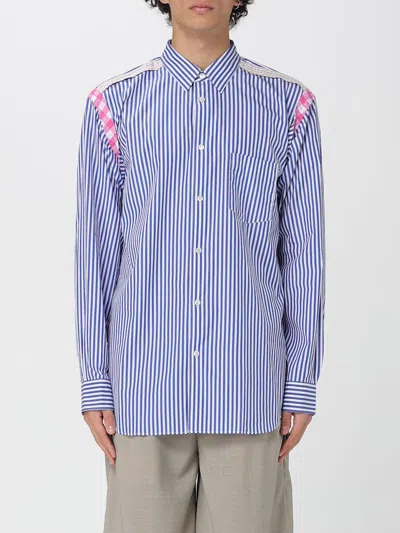Comme Des Garçons Shirt Striped Cotton Poplin Patchwork Shirt In Blue
