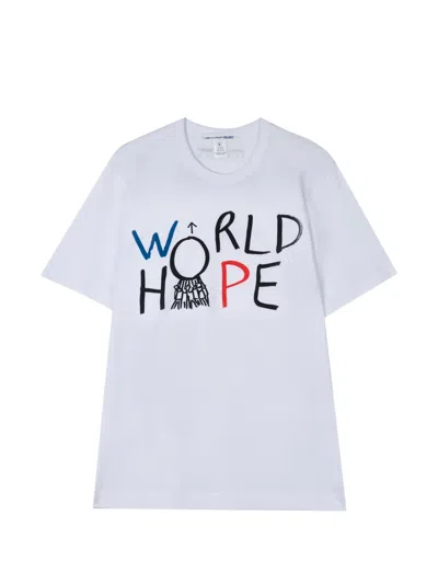 Comme Des Garçons Shirt Slogan-print Crew-neck T-shirt In White