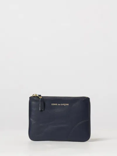 Comme Des Garçons Shirt Smooth Leather Card Holder With Zip And Logo In Navy