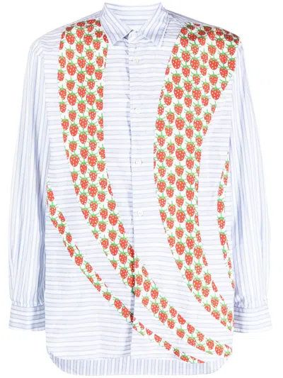 Comme Des Garçons Shirt Strawberry-print Detail Shirt In Stripes Print