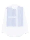Comme Des Garçons Shirt White & Blue Yarn Dyed Cotton Stripe Poplin Shirt In White