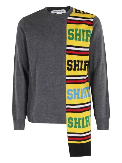 Comme Des Garçons Shirt Stripe-panel Sweater In Gray