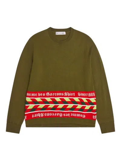 Comme Des Garçons Shirt Striped-panel Sweater In Green