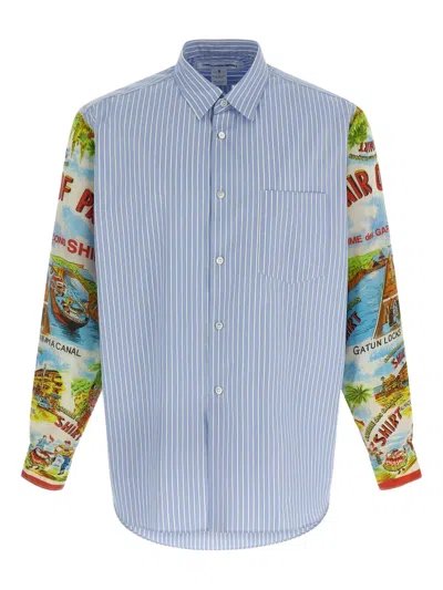 COMME DES GARÇONS SHIRT STRIPED PATTERNED-SLEEVE SHIRT