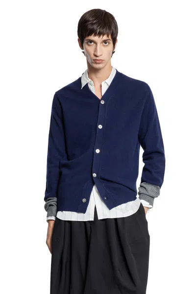 Comme Des Garçons Shirt Two-tone Lambswool Cardigan In Blue