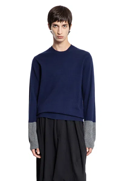 Comme Des Garçons Shirt Two-tone Lambswool Sweater In Blue
