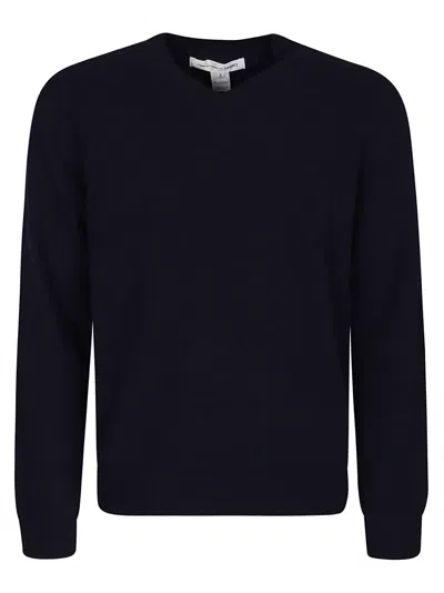 Comme Des Garçons Shirt V-neck Plain Ribbed Sweater In Black