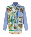 Comme Des Garçons Asymmetric Hem Shirt With Vibrant Landmark Prints In Multi