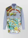 Comme Des Garçons Patterned Insert Cotton Poplin Shirt With Asymmetric Hem In Multi