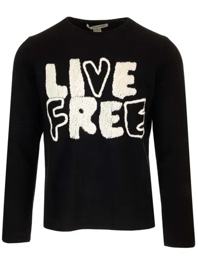 Comme Des Garçons Shirt Wool Crewnewck Sweater With Live Free Embroidery In Black