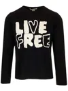 Comme Des Garçons Shirt Wool Crewnewck Sweater With Live Free Embroidery In Black