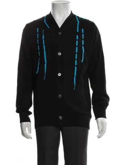 Pre-owned Comme Des Garçons Shirt Wool Graphic Print Cardigan In Black