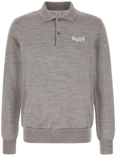 Comme Des Garçons Shirt Melange Grey Wool Polo Shirt In 1