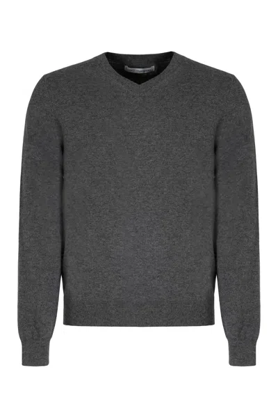 Comme Des Garçons Shirt Wool V-neck Sweater In Gray