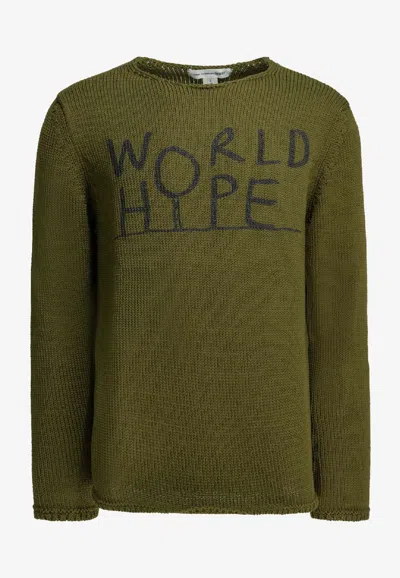 Comme Des Garçons Shirt World Hope Intarsia Knit Sweater In Green