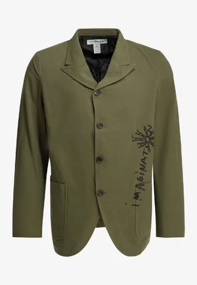 Comme Des Garçons Shirt World Hope Print Blazer In Green