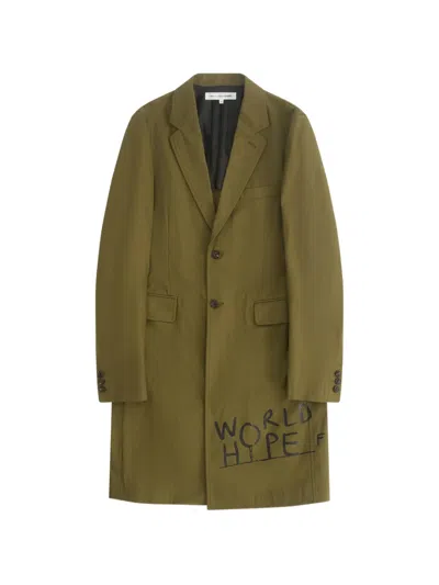 Comme Des Garçons Shirt X Dan Perjovschi Text-print Coat In Green