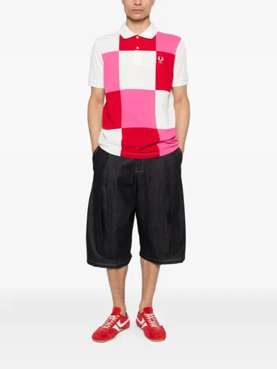 Comme Des Garçons Shirt X Fred Perry Patchwork Pique Polo Shirt In Pink