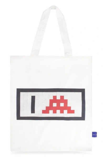 Comme Des Garçons Shirt X Invader Pixelated Printed Tote Bag In White