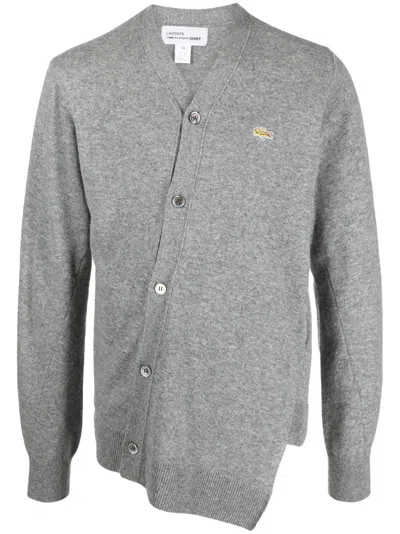 Comme Des Garçons Shirt X Lacoste Asymmetric Wool Cardigan In Grey