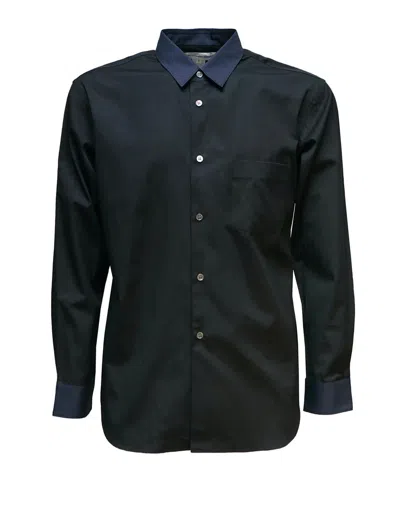 Comme Des Garçons Poplin Shirt With Midnight Blue Collar In Black