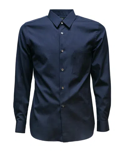 Comme Des Garçons Long Sleeve Poplin Shirt With Tailored Fit In Blue