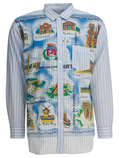 Comme Des Garçons Stripe Graphic-print Shirt In Multi