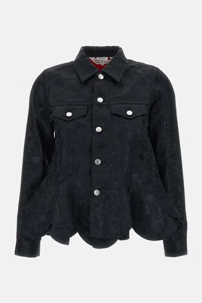 Comme Des Garçons Short Jacket Layered In Floral Jacquard In Black